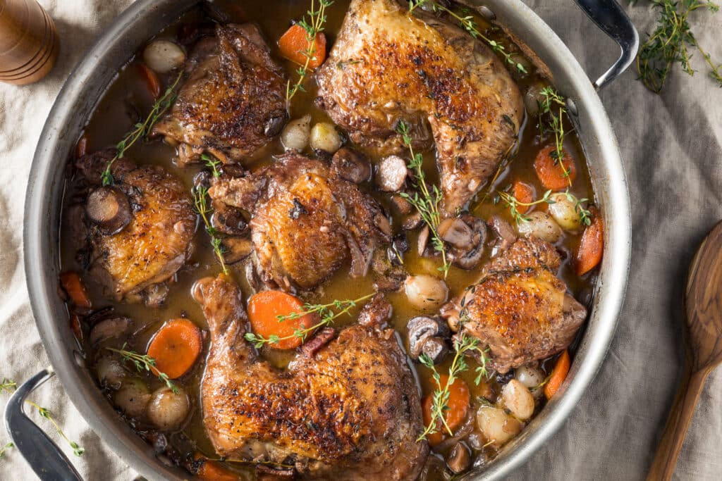 Coq au vin la recette par Winebox Prestige