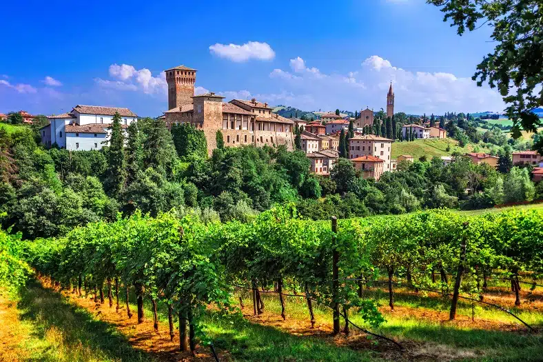 Château de Barolo entouré de vignobles nebbiolo, Piémont, Italie